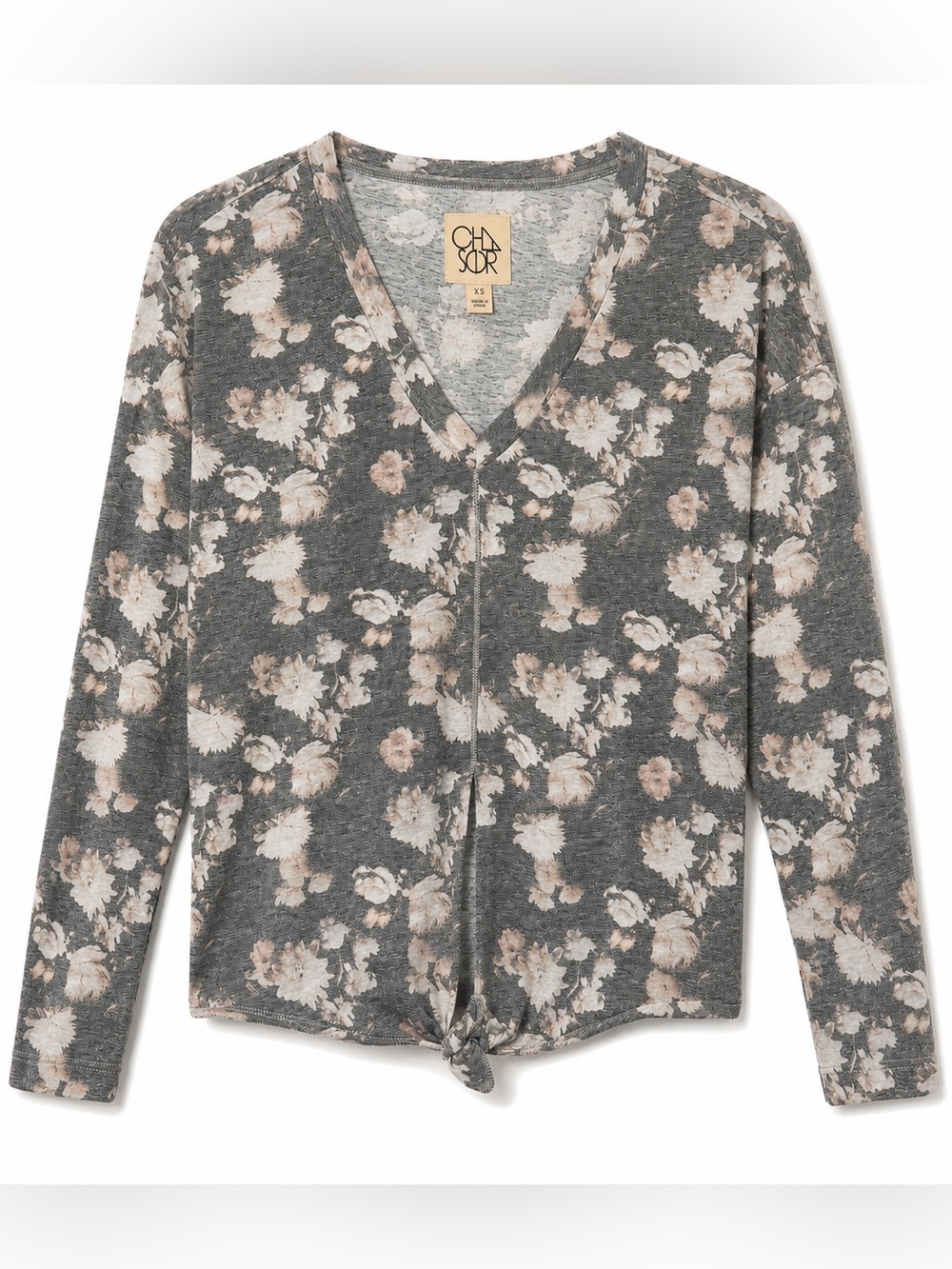 Chaser NWT Cotton Blend Vintage Floral V-Neck Tie Front Top- XS